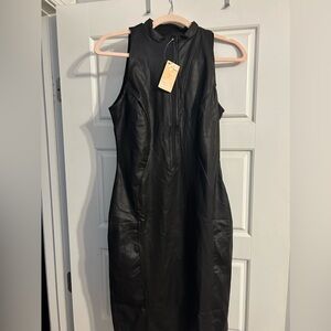 POPLUSH FAUX LEATHER DRESS SHORT MOCK NECK